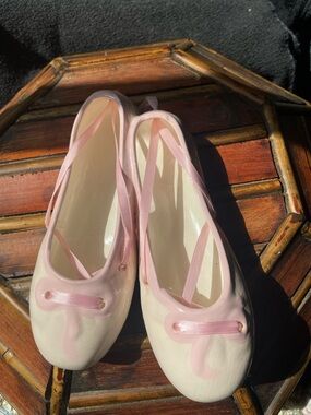 porcelain Pink & Cream Ballet Flats with Ribbon Detail